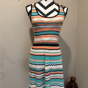 Jessica Simpson Striped Knit Tank Top dress in Teal, Coral & Black